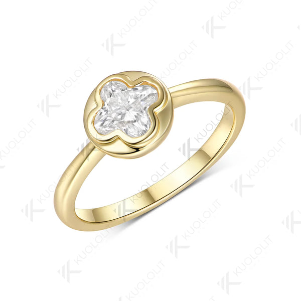 Kuololit 1.5CT Moissanite Custom Ring for Women Solid 14K 10K 585 Yellow Gold Flower for Christmas Gift Engagement Anniversary
