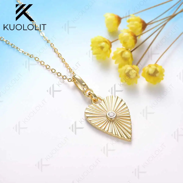 Kuololit 0.06CT Lab Grown Diamonds Necklaces for Women Solid 14K 10K Gold Round Diamonds Pendant for Anniversary Christmas Gift