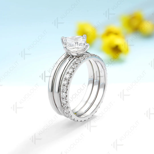 Kuololit 1CT Princess Lab Grown Diamonds Engagement Ring for Women Solid 18K 14K 10K 585 Gold Diamond 2 Bands Ring for Christmas