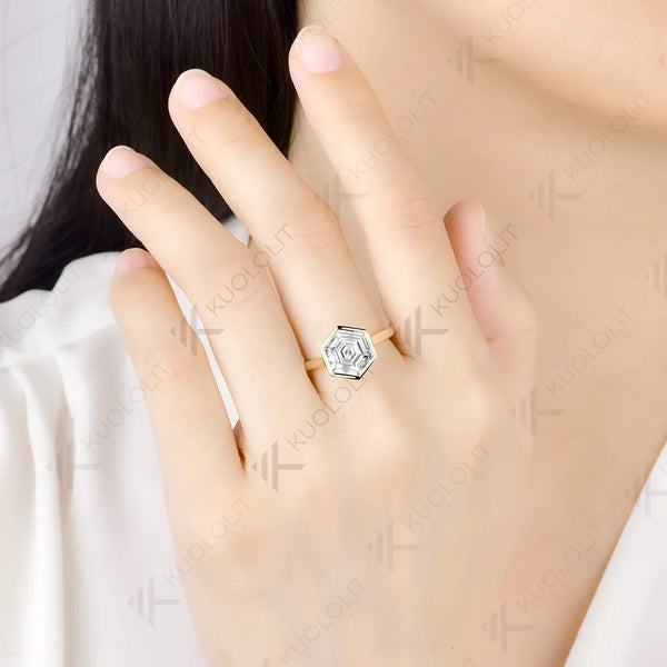 Kuololit 4CT Moissanite Custom Ring for Women Solid 14K 10K 585 Yellow Gold Hexagon Cut Engagement Ring for Christmas Gifts