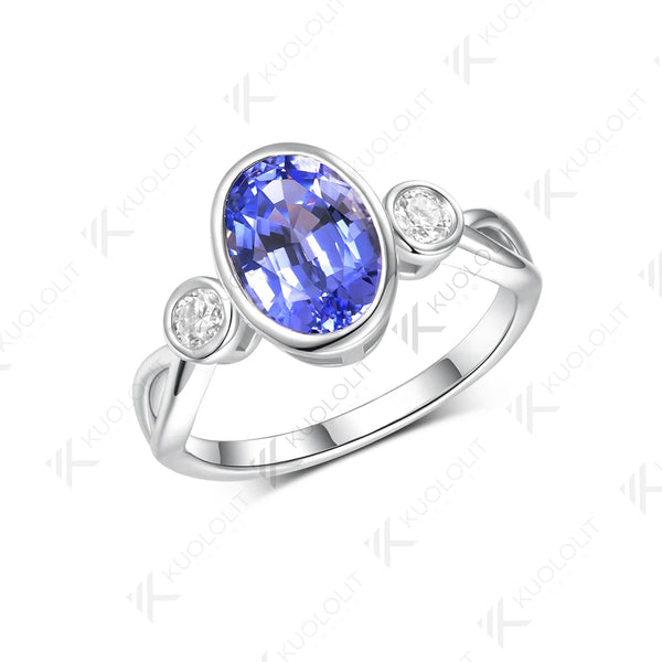 Kuololit 2.5CT Lab Grown Blue Sapphire Moissanite Ring for Women Solid14K 10K 585 White Gold Engagement Ring for Christmas Gifts