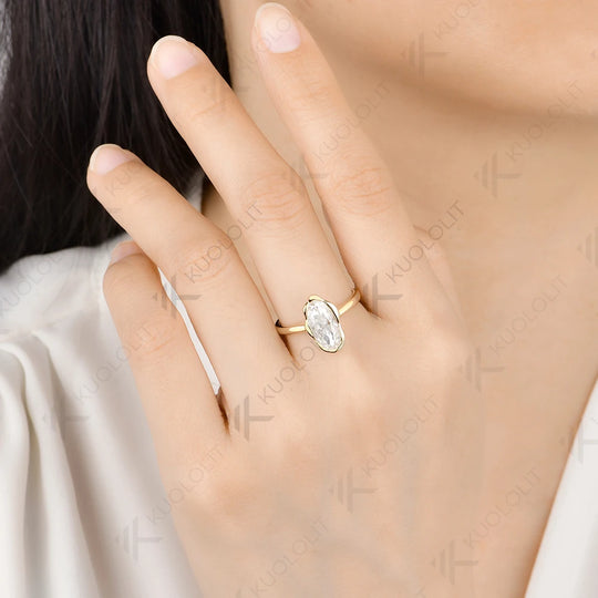 Kuololit 2.5CT Moissanite Custom Ring for Women Men Solid 14K 10K Yellow Gold Oval Cut for Christmas Gifts Party Anniversary
