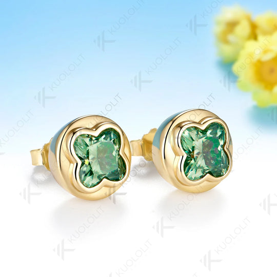 Kuololit 3CTW Four Leaf Clover Cut Unique Earrings for Women Solid 14K 10K 585 Yellow Gold Earring for Christmas Gifts Party New