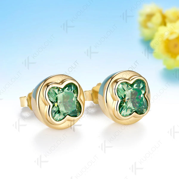 Kuololit 3CTW Four Leaf Clover Cut Unique Earrings for Women Solid 14K 10K 585 Yellow Gold Earring for Christmas Gifts Party New