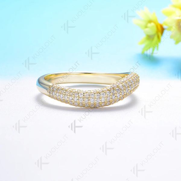 Kuololit V Moissanite Band Rings for Men Women Solid 18K 14K 10K Yellow Gold Rings for Anniversary Engagement Gift Party Classic