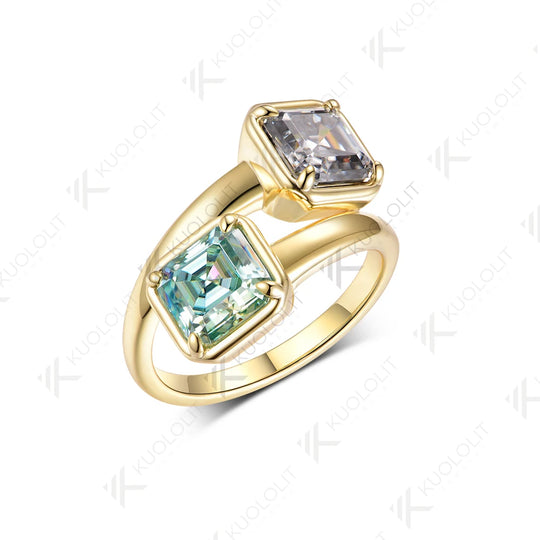 Kuololit 4CTW Asscher Cut Gray Cyan Moissanite for Women Solid 14K 10K 585 Yellow Gold for Engagement Wedding Christmas Gifts