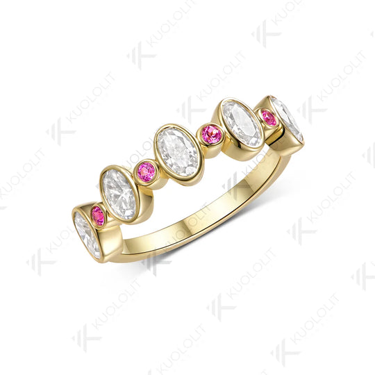 Kuololit Lab Grown Pink Sapphire Moissanite Custom Ring for Women Solid 14K 10K 585 Yellow Gold for Christmas Gift Engagement