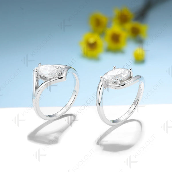 Kuololit 1CT Marquise Cut Moissanite Ring for Women Solid 18K 14K 10K Gold Ring for Anniversary Engagement Gifts