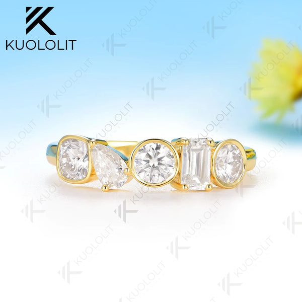 Kuololit 1.7CTW Moissanite Custom Set Ring for Women Solid 14K 10K 585 Yellow Gold Eternity Half Band for Christmas Gifts Party
