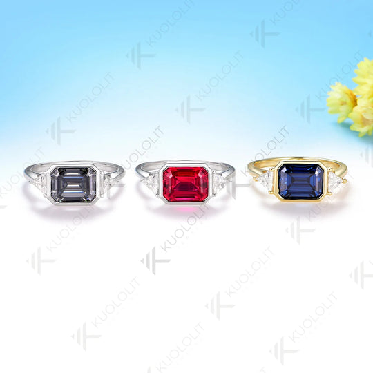 Kuololit 3CT Lab Grown Ruby Emerald Cut Moissanite for Women Solid 10K 585 White Gold Asscher Ring for Engagement Christmas Gift