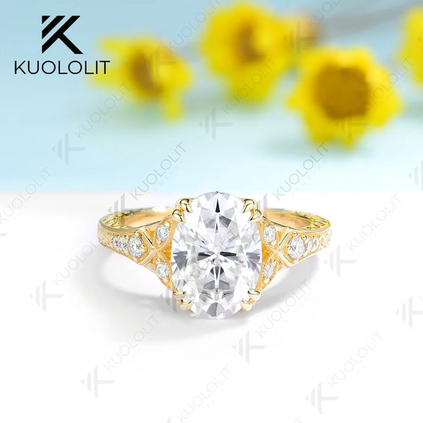 Kuololit 2.5ct Oval Cut Moissanite Engagement Ring for Women Solid 18K 14K 10K 585 Yellow Gold Prong Ring for Christmas Gifts
