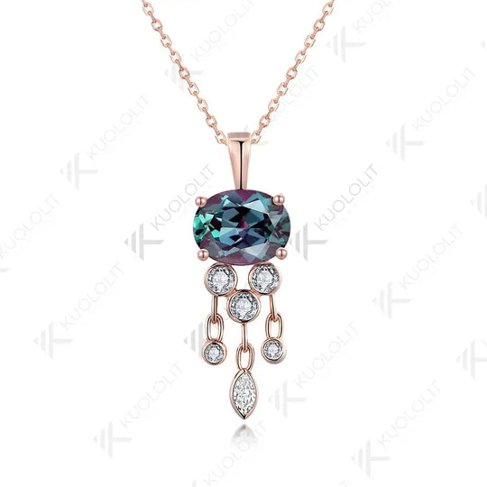 Kuololit 3CT Lab Grown Alexandrite with Moissanite Necklace for Women Solid 18K 14K 10K 585 Yellow Gold Pendant for Christmas