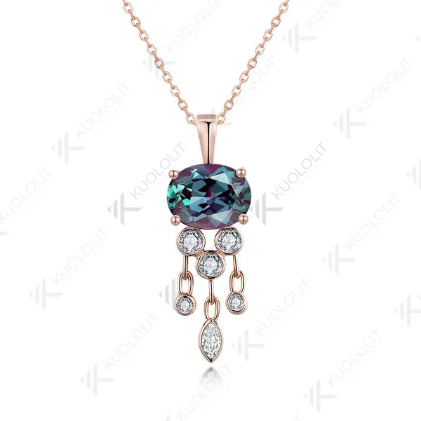 Kuololit 3CT Lab Grown Alexandrite with Moissanite Necklace for Women Solid 18K 14K 10K 585 Yellow Gold Pendant for Christmas