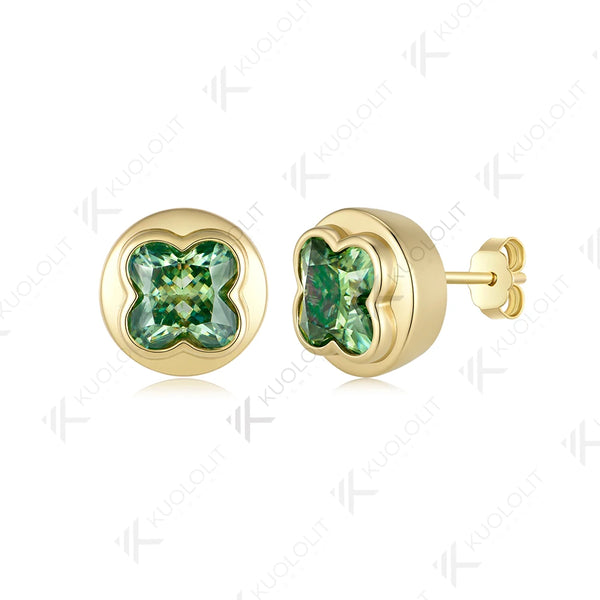 Kuololit 3CTW Four Leaf Clover Cut Unique Earrings for Women Solid 14K 10K 585 Yellow Gold Earring for Christmas Gifts Party New