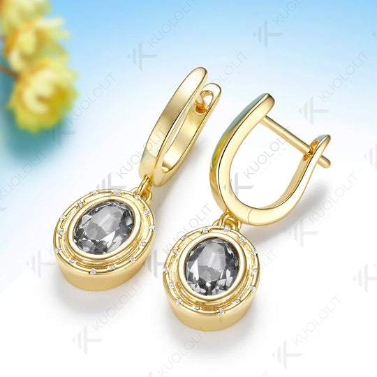 Kuololit 3CTW OMC Grey Moissanite Earrings for Women Solid 14K 10K Yellow Gold Shield Cut Earrings for Christmas Gifts Party