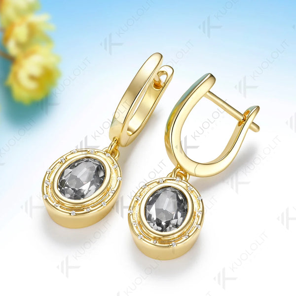Kuololit 3CTW OMC Grey Moissanite Earrings for Women Solid 14K 10K Yellow Gold Shield Cut Earrings for Christmas Gifts Party
