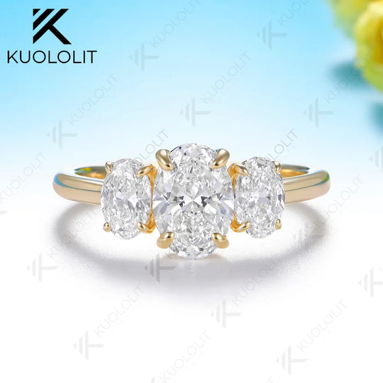 Kuololit 2.2CTW IGI Lab Grown Diamonds Custom Ring for Women Solid 14K 10K Yellow Gold Ring for Anniversary Christmas Gifts