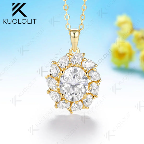 Kuololit 3CT Oval Moissanite Necklace for Women Solid 585 14K 10K Yellow Gold Custom Necklace for Christmas Anniversary Gifts