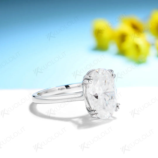 Kuololit 6CT Oval Cut Moissanite Ring for Women Solid 14K 10K 585 PT950 Gold Silver Yellow Gold for Engagement Wedding Christmas Gifts