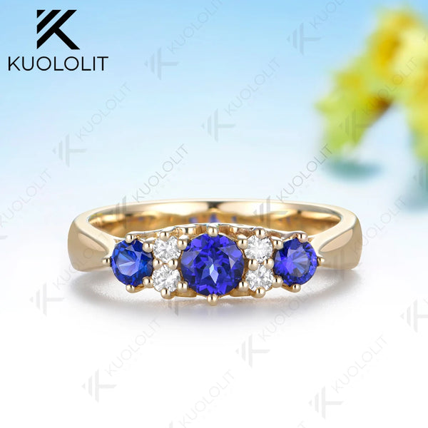 Kuololit 0.5CTW Lab Diamonds Blue Sapphire Ring for Women Solid 14K 10K 585 Yellow Gold Blue Ring for Engagement Christmas Gifts