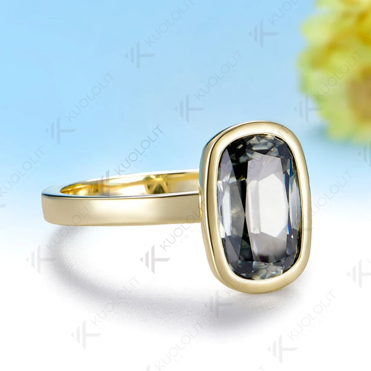 Kuololit 3.5CT OMC Grey Cushion Moissanite Custom Ring for Women Solid 14K 10K  Yellow Gold Ring for Anniversary Christmas Gift