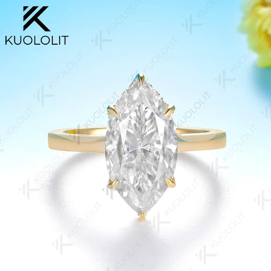 Kuololit 4CT Moissanite Custom Ring for Women Solid 14K 10K Yellow Gold Marquise Cut Engagement Ring for Christmas Anniversary