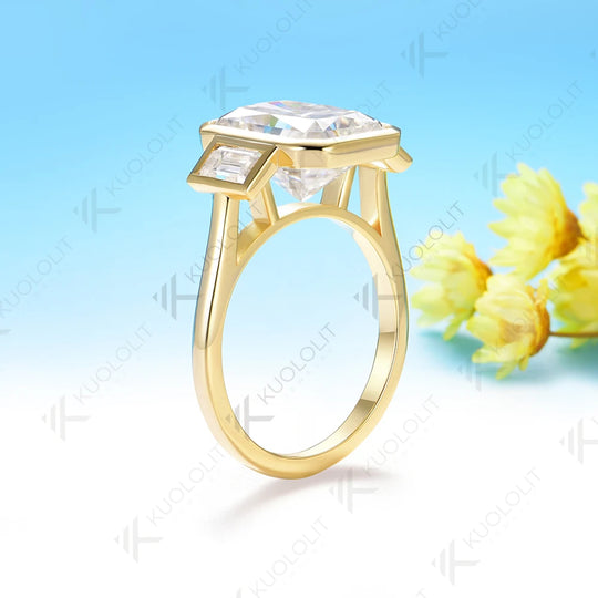 Kuololit 6CT Radiant Cut Moissanite for Women Solid 14K 10K Yellow Gold Engagement Ring for Christmas Gifts Party Anniversary