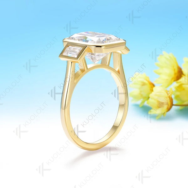 Kuololit 6CT Radiant Cut Moissanite for Women Solid 14K 10K Yellow Gold Engagement Ring for Christmas Gifts Party Anniversary