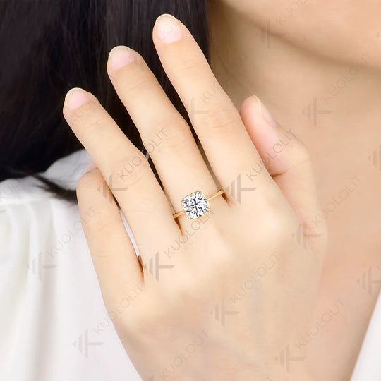 Kuololit 2.5CT Cushion Cut Moissanite Ring for Women Solid 14K 10K 585 Yellow Gold Ring for Engagement Party Christmas Gifts