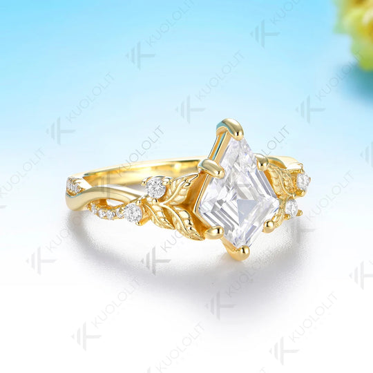 Kuololit 2CT Kite Cut Moissanite  Ring for Women Solid 14K 10K 585 Yellow Gold Kite Ring for Engagement Party Christmas Gifts