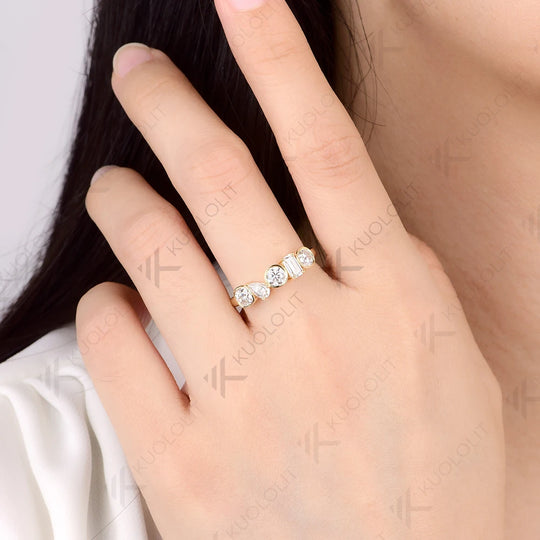 Kuololit 1.7CTW Moissanite Custom Set Ring for Women Solid 14K 10K 585 Yellow Gold Eternity Half Band for Christmas Gifts Party