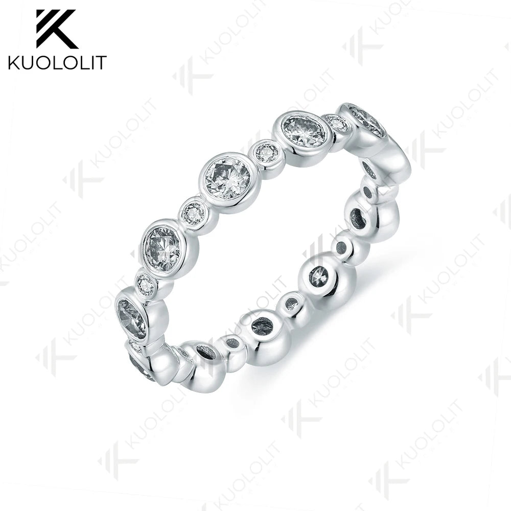 Kuololit 1.3CTW Lab Grown Diamond Ring for Women Solid 18K 14K 10K 585 White Gold Eternity Full Band for Christmas Gifts Party