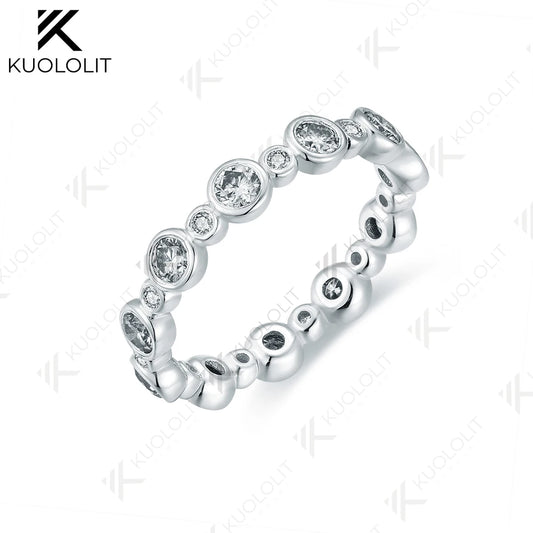 Kuololit 1.3CTW Lab Grown Diamond Ring for Women Solid 18K 14K 10K 585 White Gold Eternity Full Band for Christmas Gifts Party