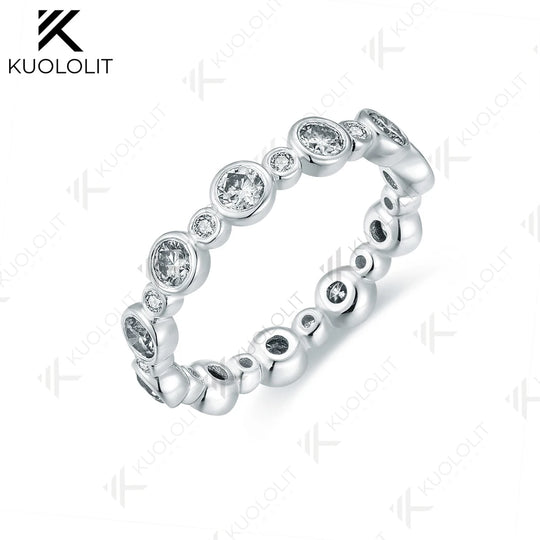 Kuololit 1.3CTW Lab Grown Diamond Ring for Women Solid 18K 14K 10K 585 White Gold Eternity Full Band for Christmas Gifts Party