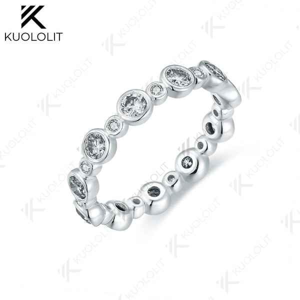 Kuololit 1.3CTW Lab Grown Diamond Ring for Women Solid 18K 14K 10K 585 White Gold Eternity Full Band for Christmas Gifts Party