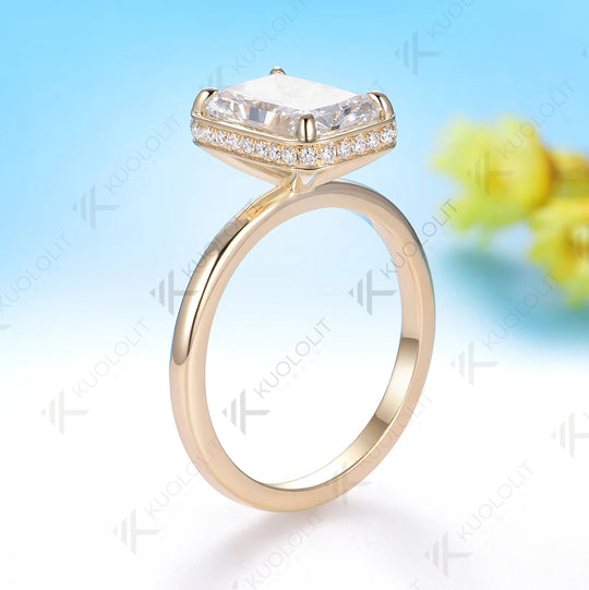 Kuololit 3.5CT Radiant Cut Moissanite Ring for Women Solid 14K 10K 585 Yellow Gold for Engagement Wedding Christmas Gifts Party
