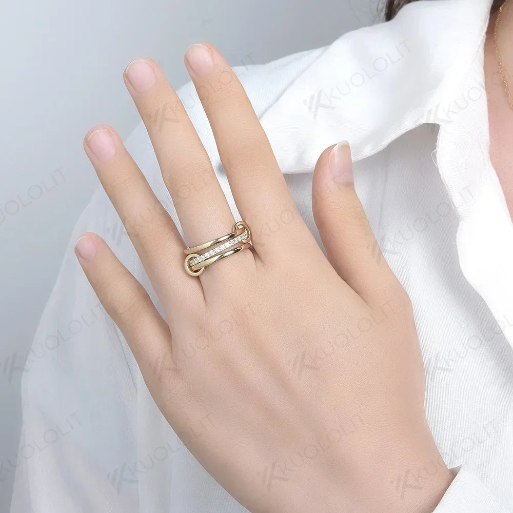 Kuololit Moissanite Band Rings for Women Men Solid 18K 14K 10K 925 Silver Yellow Gold 3 Rings Connect for Anniversary Engagement