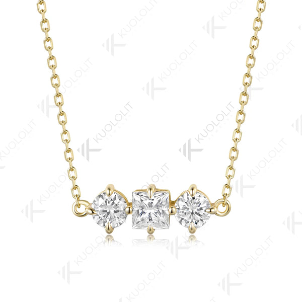 Kuololit 1.5CTW Moissanite Custom Necklace for Women Solid 585 14K 10K Yellow Gold Necklace for Christmas Gifts Party