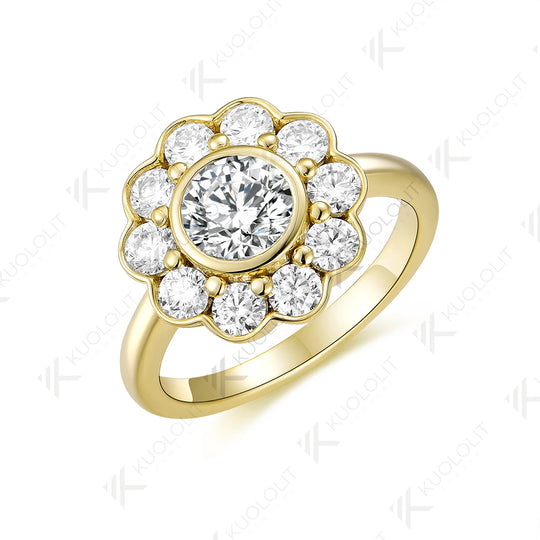 Kuololit 1CT Moissanite Ring for Women Solid 14K 10K 585 Yellow Gold Engagement Ring for Christmas Gifts Party Engagement