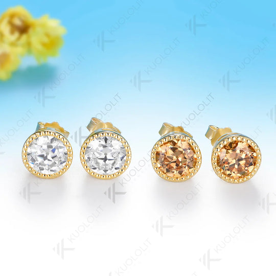Kuololit 2.4CTW Champagne Moissanite Custom Stud Earrings for Women Solid 14K 10K 585 Yellow Gold  for Christmas Gifts Party