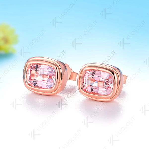 Kuololit 3CTW Lab Grown Pink Sapphire Custom Stud Earrings for Women Solid 14K 10K 585 Rose Gold for Christmas Gifts Party