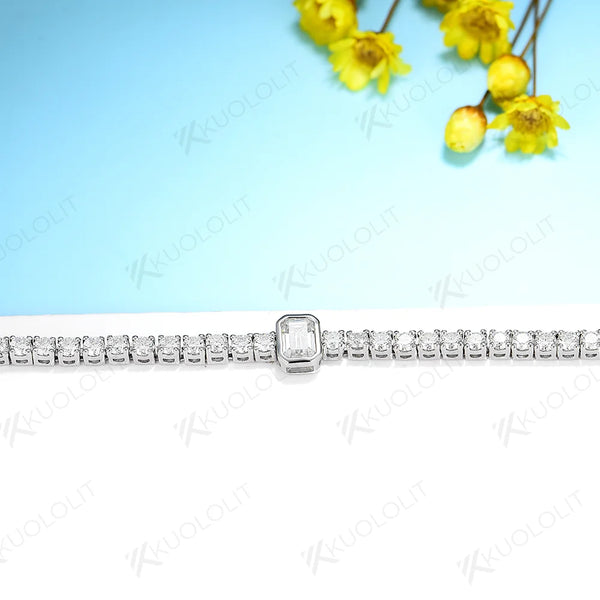 Kuololit 4.58CTW Moissanite Tennis Bracelets for Women Men 14K 10K 585 Solid Gold Silver Emerald Cut  for Engagement Christmas