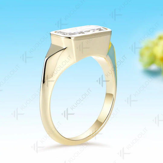 Kuololit 2CT Moissanite Custom Ring for Women Solid 14K 10K 585 Yellow Gold Radiant Cut Engagement Ring for Christmas Gifts