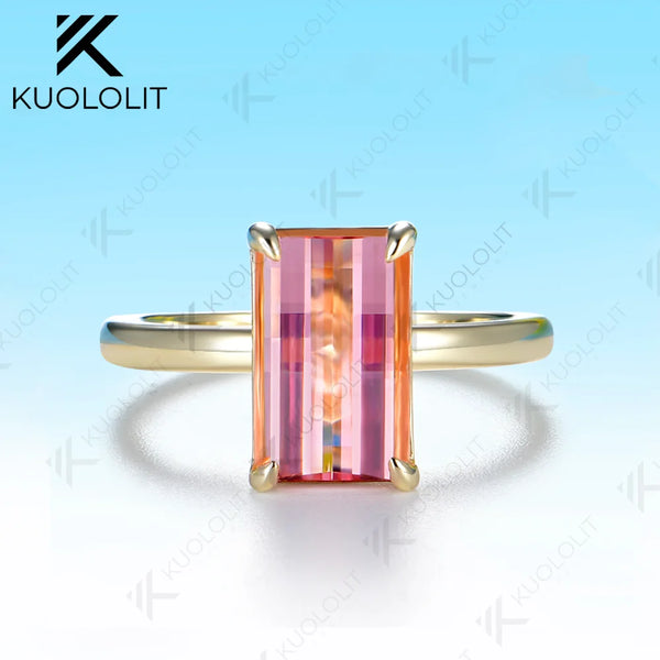 Kuololit 4.5CT Lab Grown Pink Sapphire Grid Unique Cutting Custom Ring for Women Solid 14K 10K 585 Yellow Gold for Christmas