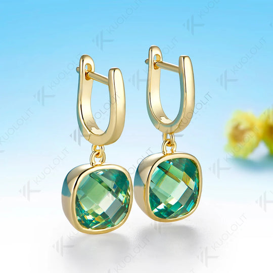 Kuololit 8CTW Cyan Moissanite Clip Earring for Women Solid 14K 10K Yellow Gold Double Rose Cut Earring for Christmas Gift Party