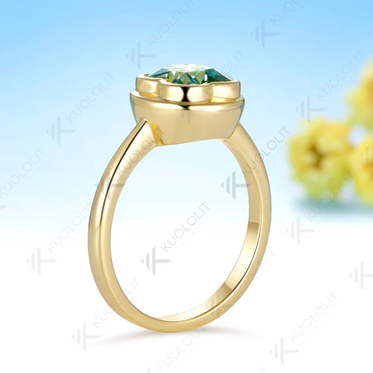 Kuololit 1.5CT Four Leaf Clover Cut Unique Ring for Women Solid 14K 585 Yellow Gold Engagement Ring for Christmas Gift Party