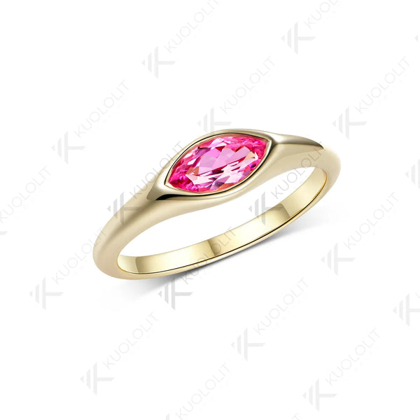 Kuololit 0.5CT Lab Grown Pink Sapphire Custom Ring for Women Solid 14K 10K 585 Yellow Gold Engagement Ring for Christmas Gifts
