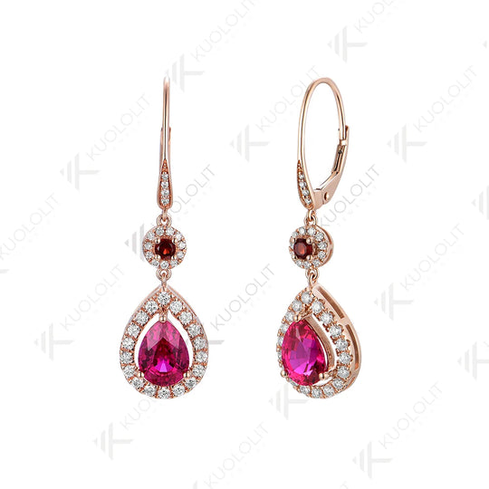 Kuololit Lab Grown Ruby Clip Earrings for Women Solid 14K 10K 585 Yellow Gold Natural Garnet Earrings for Engagement Christmas