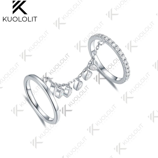 Kuololit 2.3CTW Lab Grown Diamonds Ring for Women Solid 18K 14K 10K 585 White Gold Engagement Two Ring for Christmas Anniversary