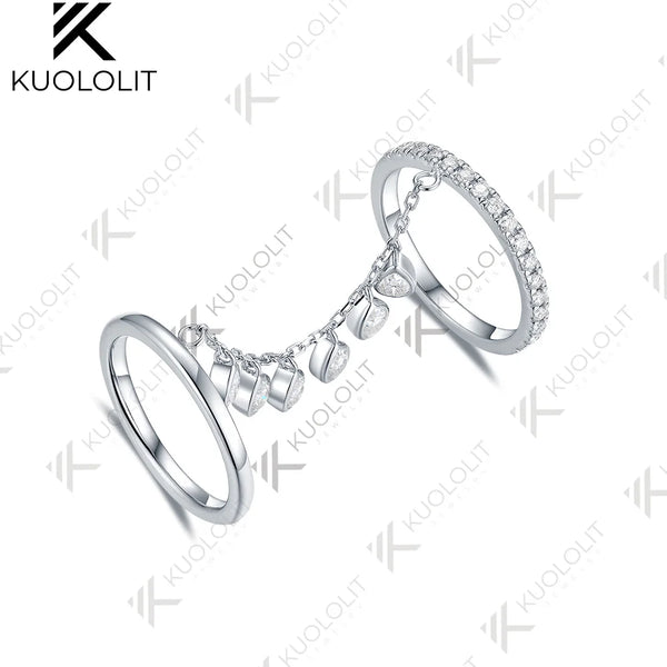 Kuololit 2.3CTW Lab Grown Diamonds Ring for Women Solid 18K 14K 10K 585 White Gold Engagement Two Ring for Christmas Anniversary